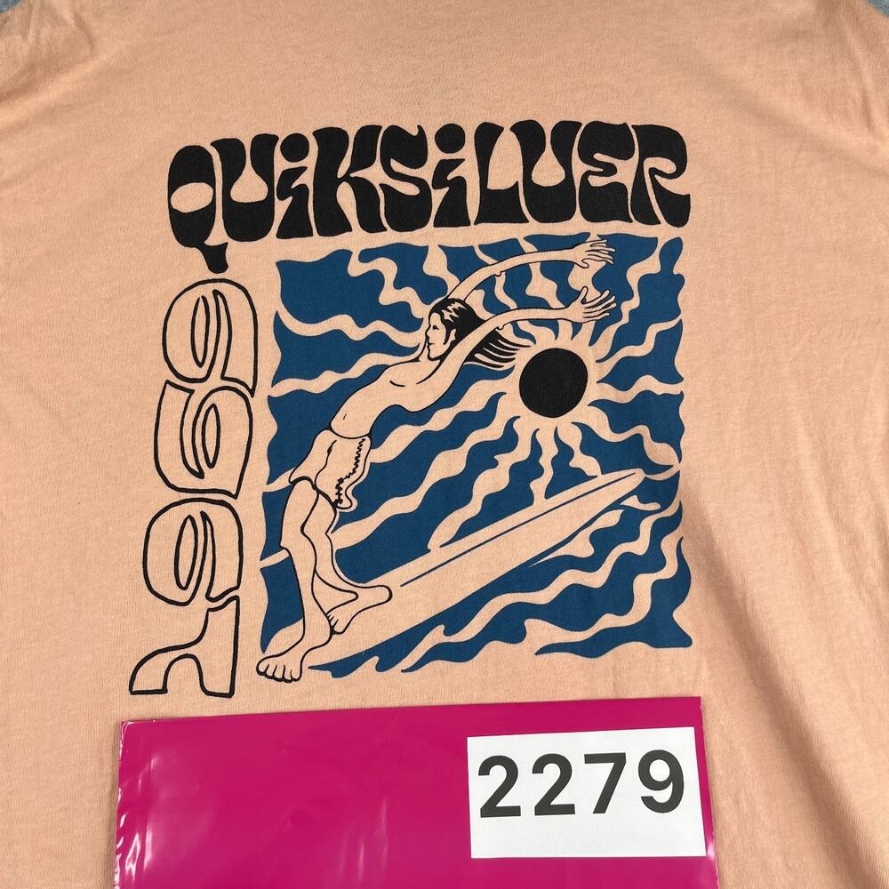 Quiksilver Graphic Print T Shirt Surf Mens Large Coral Beach Casual